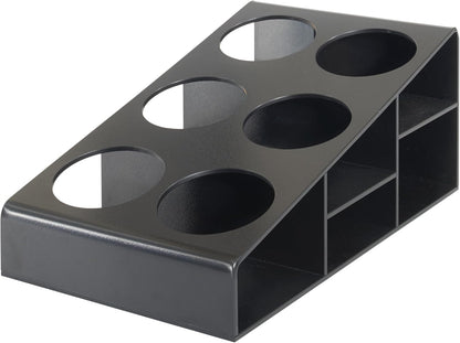 Winco Syrup/Condiment Bottle Organizer, 6-Compartments, 3.5"Dia, Plastic, Black