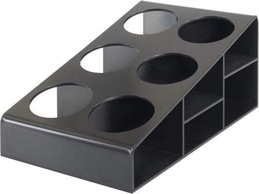 Winco Syrup/Condiment Bottle Organizer, 6-Compartments, 3.5"Dia, Plastic, Black