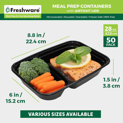 Freshware Meal Prep Containers 1 Compartment Food Storage Containers with Lids, Bento Box, BPA Free, Stackable, Microwave/Dishwasher/Freezer Safe (28 oz), 50 Count (Pack of 1)
