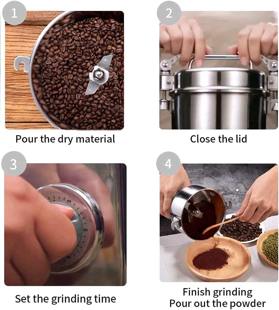 LEJIEYIN Electric herb Grinder 550g High Speed Electric Stainless Steel Spice Flour Mill Herb Grinder Powder Machine for Dry Food Grin