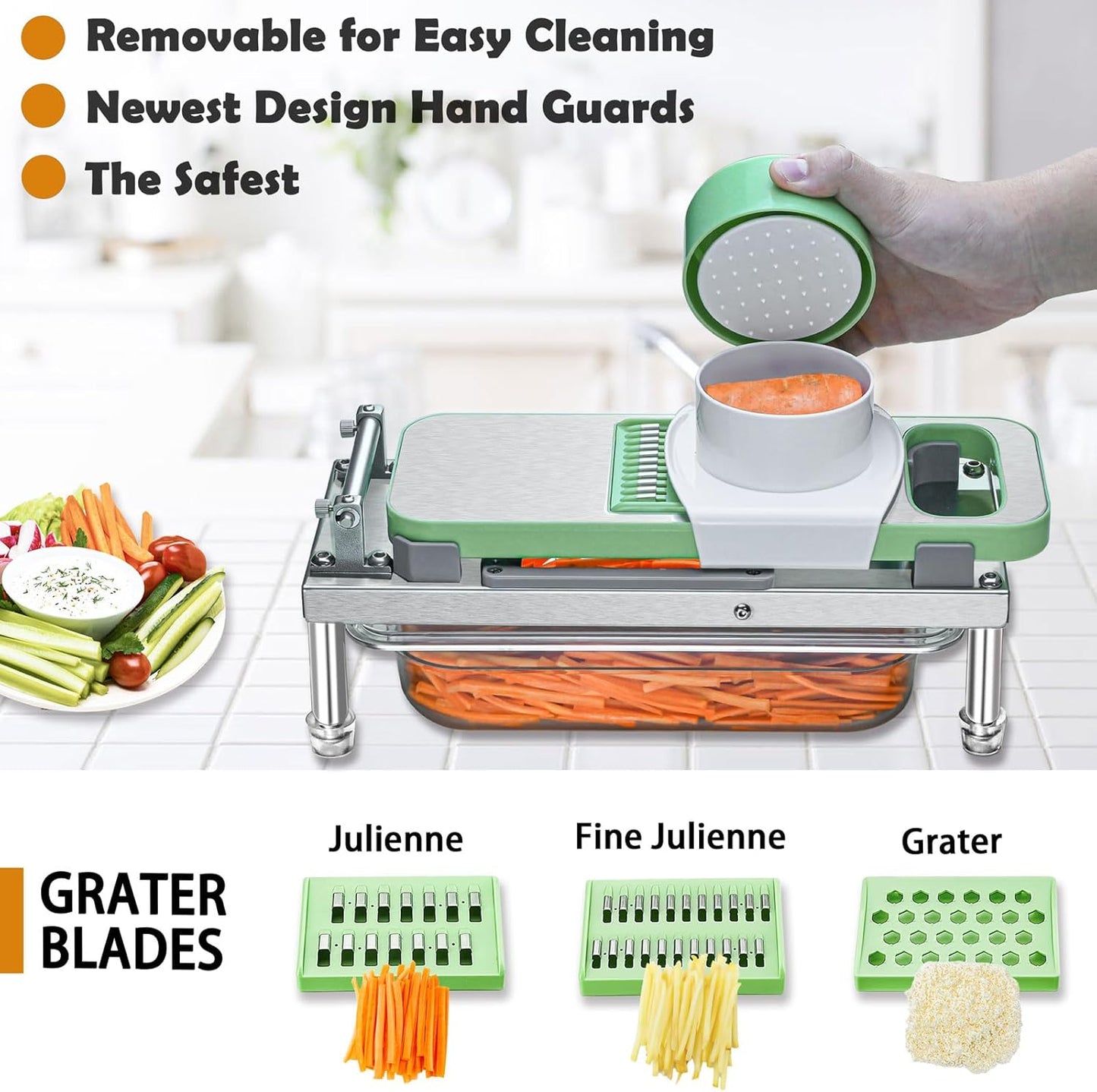 All-in-1 Vegetable Chopper with 8 Blades - Mandoline Slicer-Pro Food Chopper with Container - Veggie Salad Onion Chopper - Potato Dicer French Fry Cutter - Cheese Grater - Stainless Steel material