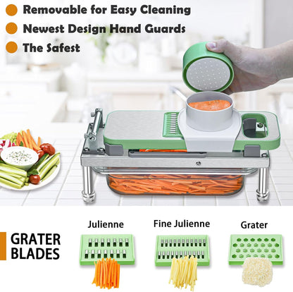 All-in-1 Vegetable Chopper with 8 Blades - Mandoline Slicer-Pro Food Chopper with Container - Veggie Salad Onion Chopper - Potato Dicer French Fry Cutter - Cheese Grater - Stainless Steel material