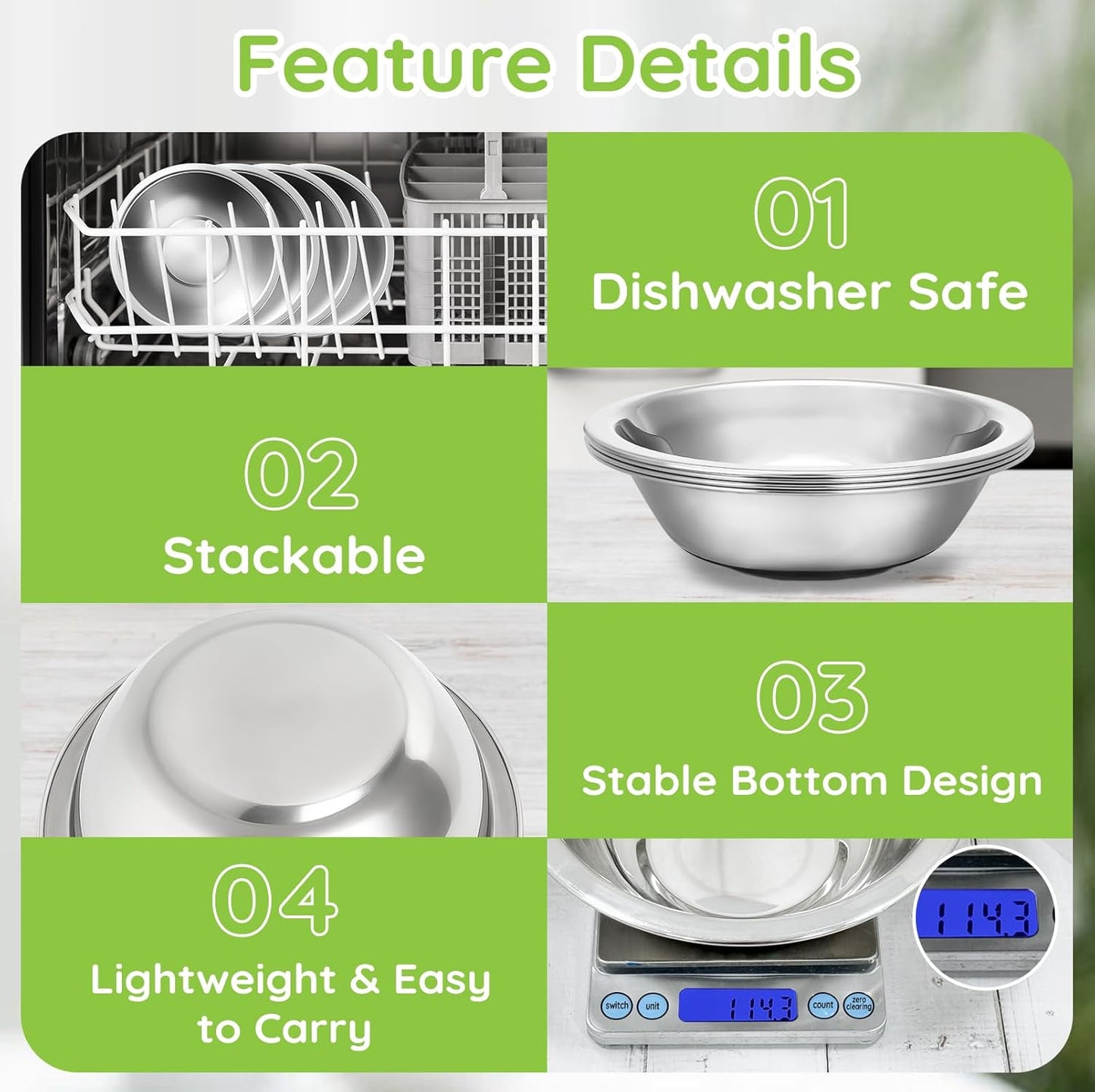 304(18/8) Stainless Steel Mixing Bowls for Kitchen, 4 Pack 6.3" 13.67 fl.oz Metal Mixing Bowls Set Stackable for Baking Serving Cooking Food Prep Storage Dishwasher Safe Lightweight