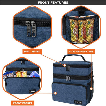 opux Insulated Lunch Bag for Men Women, Large Dual Compartment Cooler Bag, Soft Two Deck Lunch Box for Work School Picnic, Leakproof Lunch Tote with Shoulder Strap for Kid Adult (Purple, Double Deck)