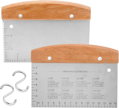 Metal Griddle Scraper Chopper, HaSteeL Stainless Steel Dough Bench Scraper Pastry Cutter with Measuring Marks, Multi-purpose Kitchen Tool for Flat Top Grilling/Baking/Cooking, Dishwasher Safe (2-Pack)