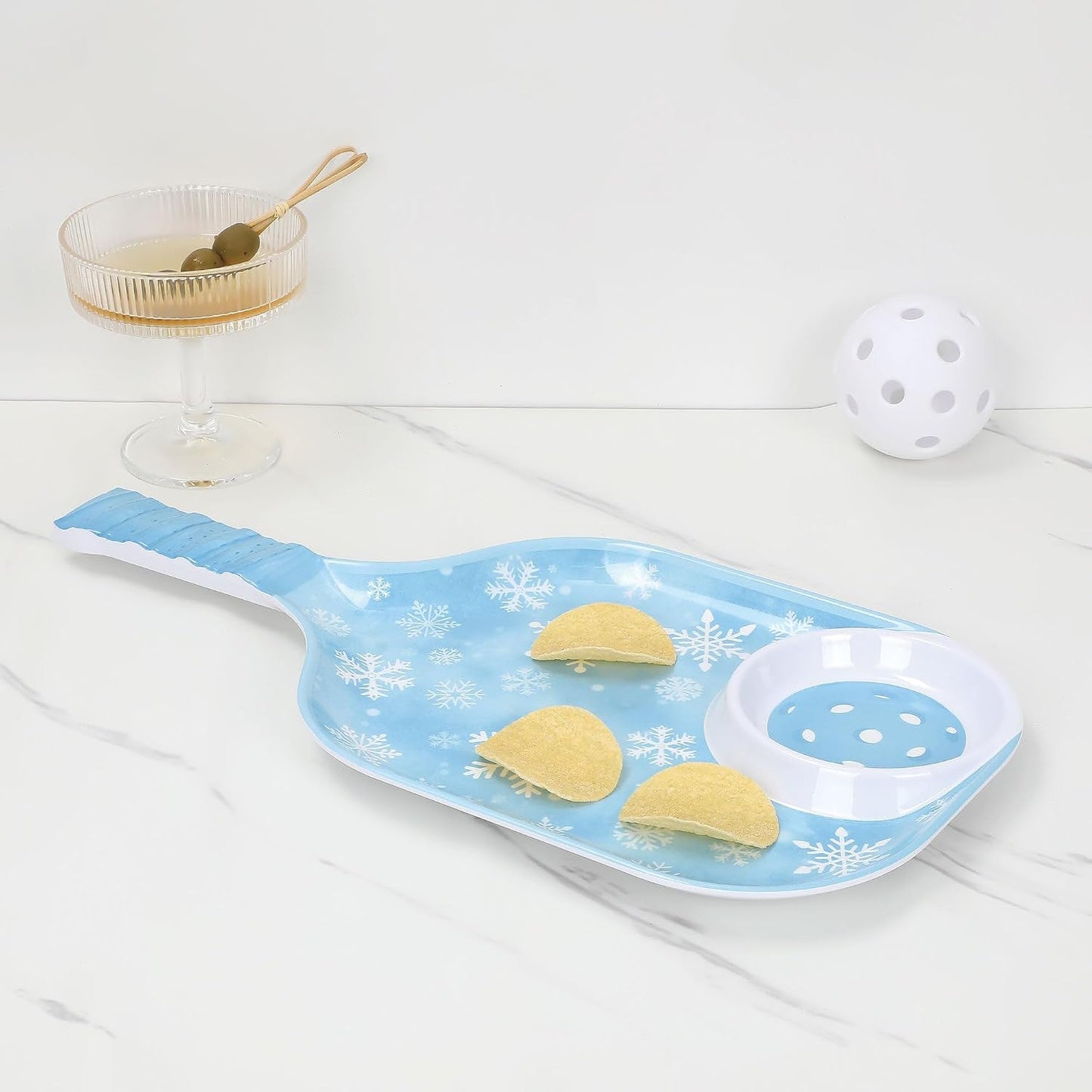 UPware Watermelon Melamine Chip and Dip Snack Tray, Summer Fruit Pickleball Paddle Shape Platter for Chips, Salsa, Fruits, and Appetizers, 15.75 x 8 Inch