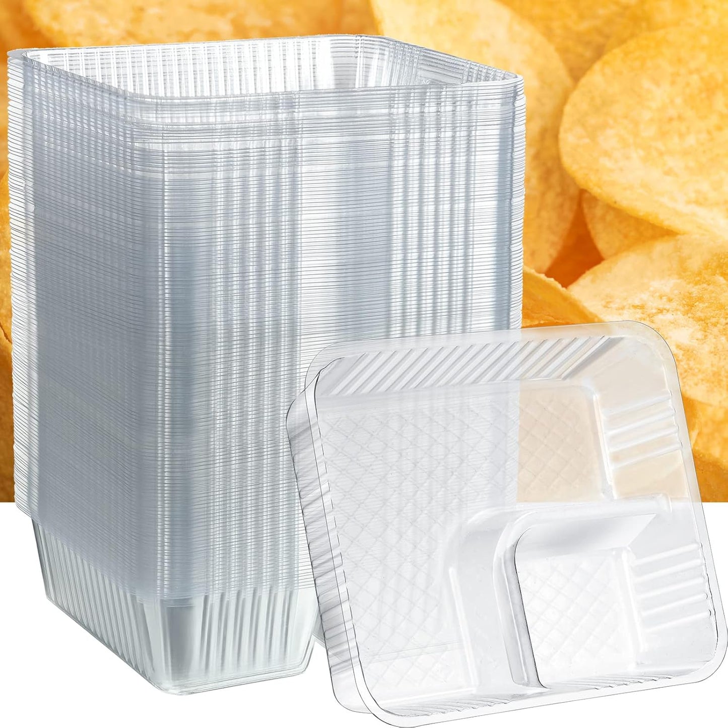 Vesici 100 Pcs 12oz Nacho Trays Disposable 2 Compartment Food Snack Tray Concession Stand Supplies Movie Night Clear Plastic Cheese Dip and Chip Holder for Candy School