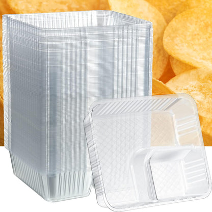 Vesici 100 Pcs 12oz Nacho Trays Disposable 2 Compartment Food Snack Tray Concession Stand Supplies Movie Night Clear Plastic Cheese Dip and Chip Holder for Candy School