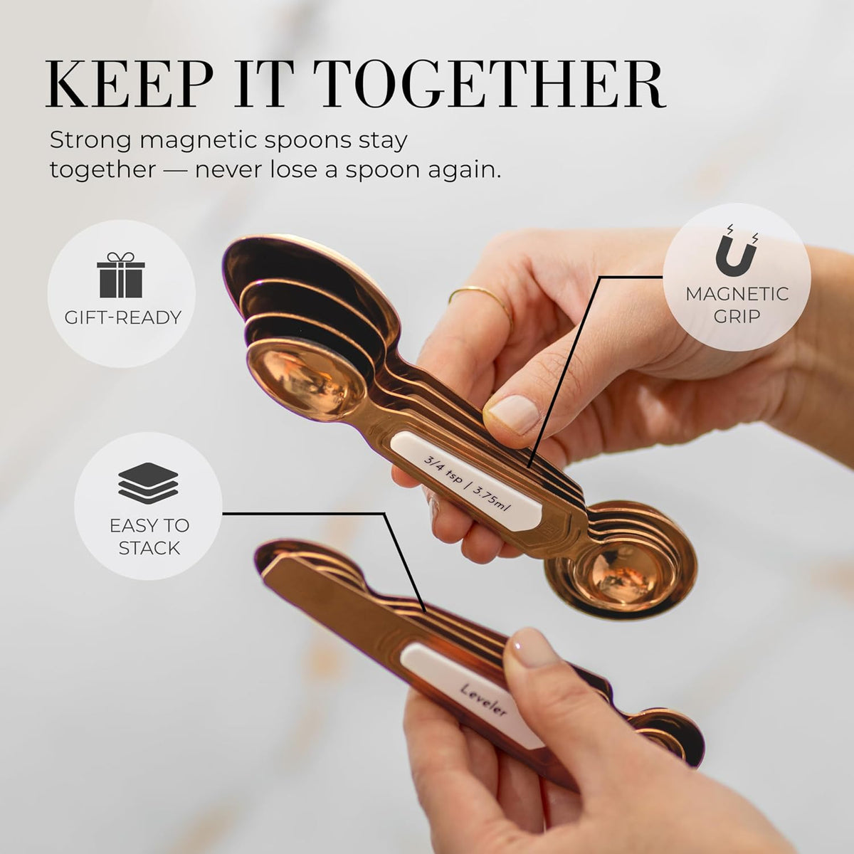 Styled Settings Stainless Steel Magnetic Measuring Spoons Set, 8-Piece