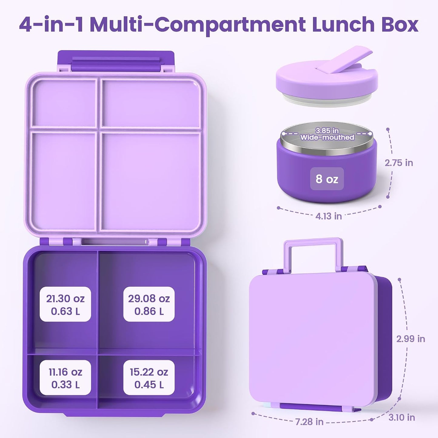 LOHASOK Bento Lunch Box Kids with 8oz Soup Thermo, Leak-Proof Lunch Containers with 4 Compartment, Thermo Hot Food Jar and Insulated Lunch Box for School Blue