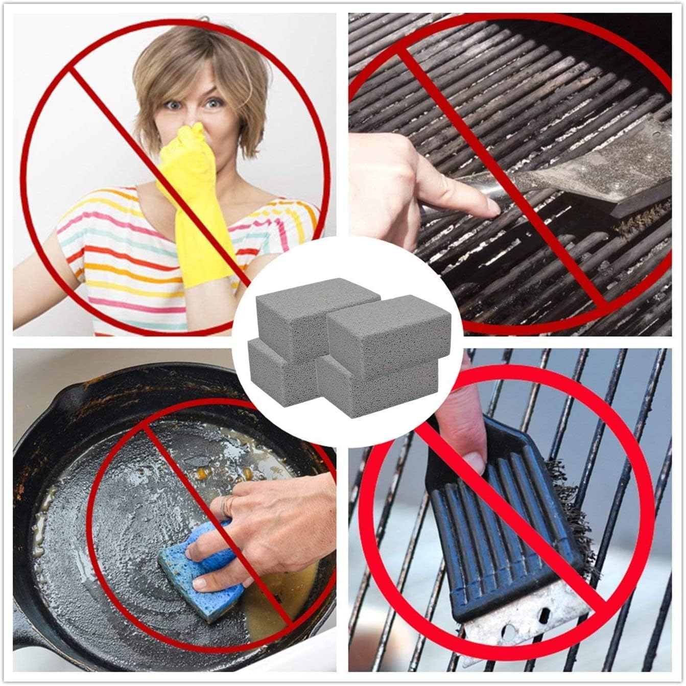 Elaziy Grill Griddle Cleaning Brick Block Ecological Grill Cleaning Brick De-Scaling Cleaning Stone for Removing Stains BBQ(4 Pack)