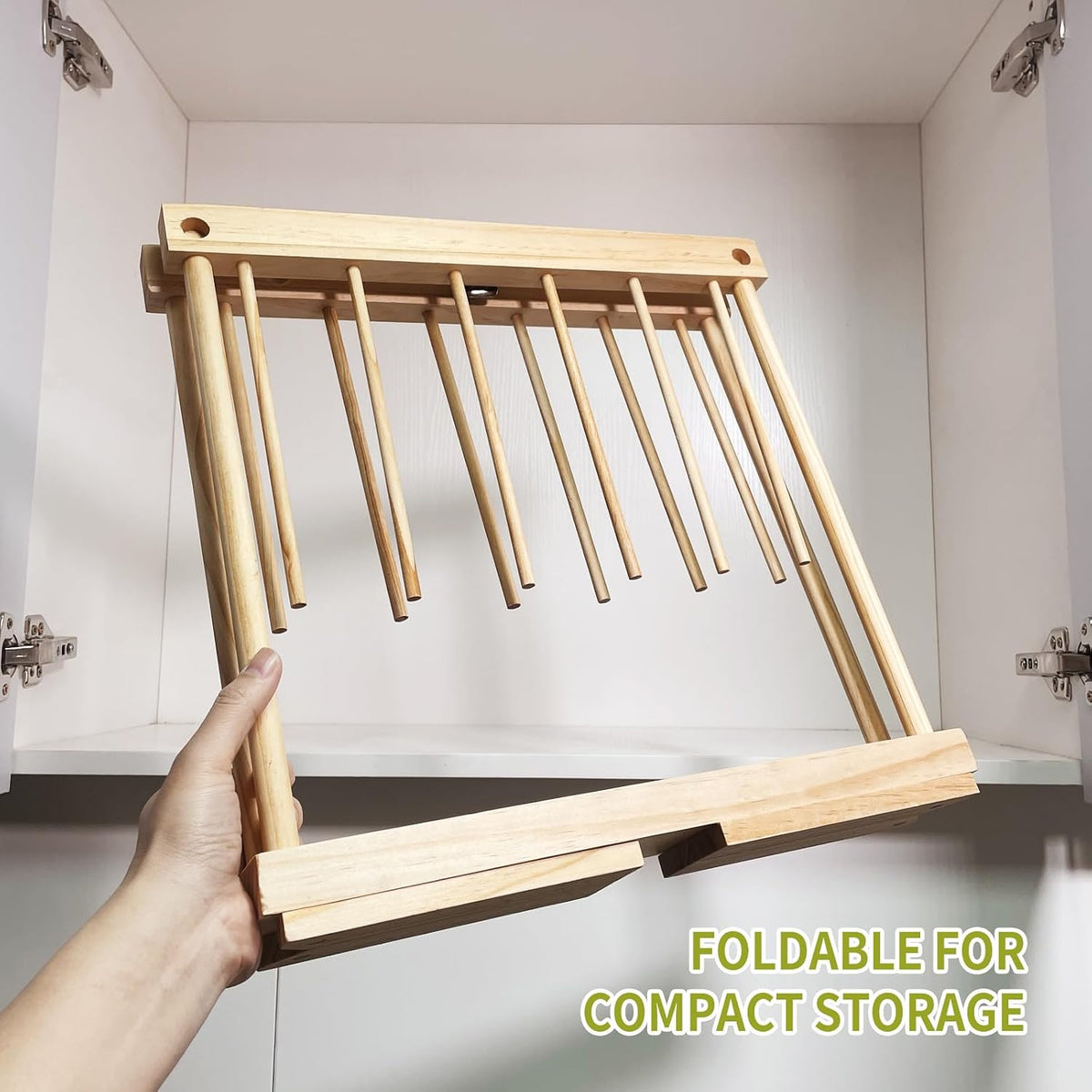 Collapsible Pasta Drying Rack, Wood Pasta Dryer Hanger Rack, Spaghetti Noodle Drying Hanging Rack Stand with 12 Bars and Transfer Wand, Foldable for Easy Storage