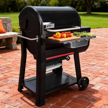 Upgraded Grill Table for Weber Kettle 22"/18"/26", Master Touch 22", Smokey Mountain, Recteq Pellet Grill RT-B380, Prep Station with Cutting Board, Basin, 4 Hooks, Shelf for Weber Kettle Accessories