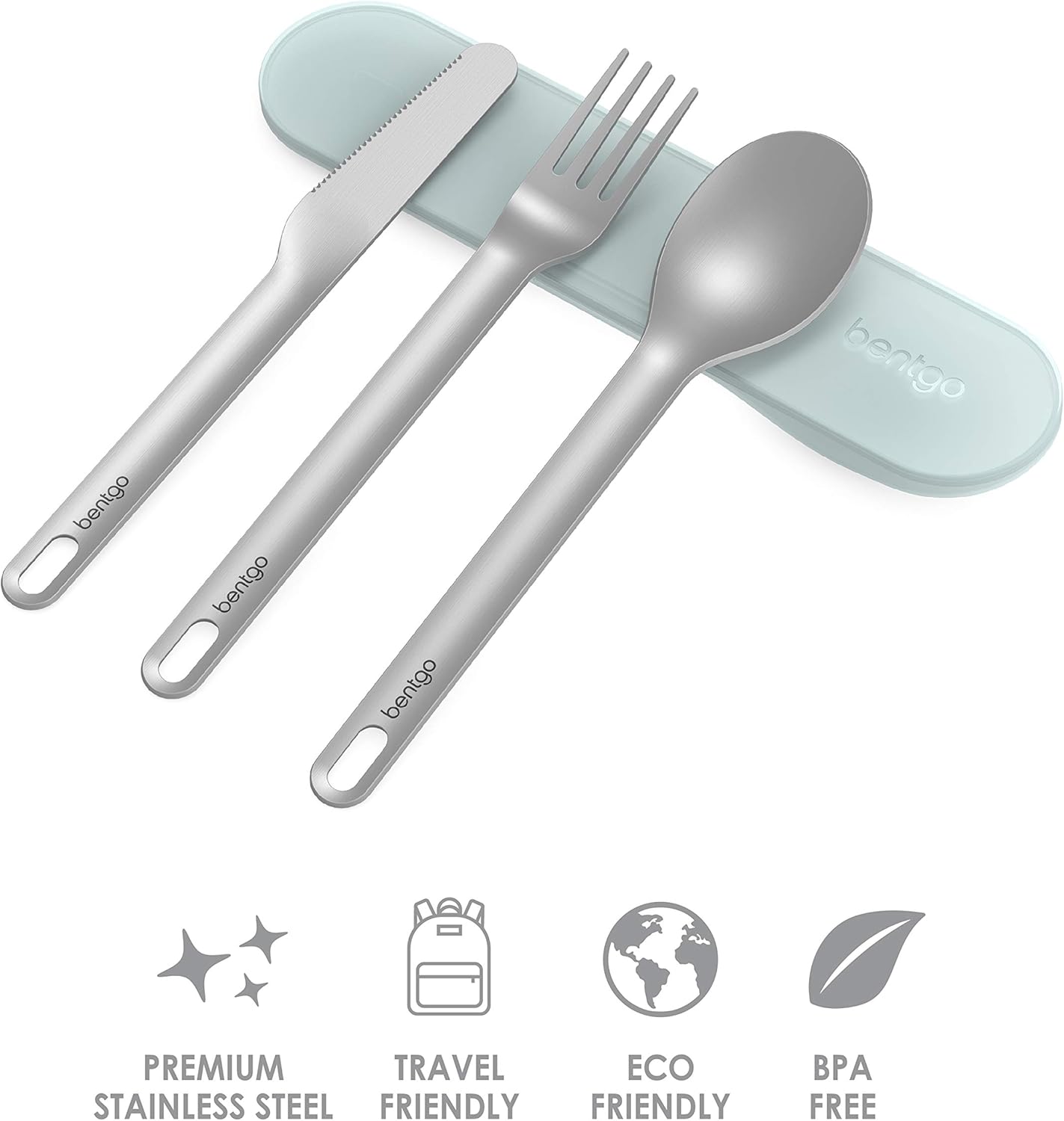 Bentgo Stainless Travel Utensil Set - Reusable 3-Piece Silverware Set with Carrying Case, High-Grade Premium Steel, BPA-Free Case, Eco-Friendly - Ideal for Travel, Camping, and Office Use (Gray)