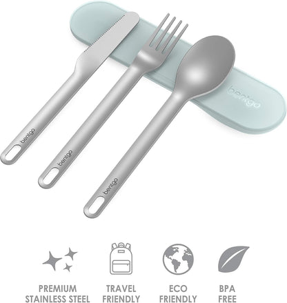 Bentgo Stainless Travel Utensil Set - Reusable 3-Piece Silverware Set with Carrying Case, High-Grade Premium Steel, BPA-Free Case, Eco-Friendly - Ideal for Travel, Camping, and Office Use (Gray)