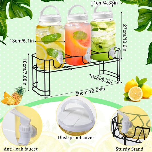 Tanlade 3 Pcs Plastic Drink Dispenser with Stand Beverage Dispenser with Sturdy Metal Base Juice Dispensers for Parties Lemonade Jar Spigot for Weddings Countertop, Each 1 Gallon(White)