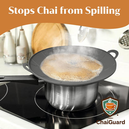 Chai, Tea & Milk Boil Over Spill Stopper Silicone Lid – Pots & Saucepans Universal Fit | Food-Safe, BPA-Free, Dishwasher Safe, withstand up to 520°F Temp