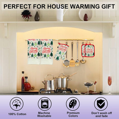Oven Mitts and PotHolders Sets, 4 Pcs Kitchen Oven Glove High Heat Resistant 400°F Pot Holders for Kitchen, Non-Slip Neoprene Oven Mitts are Suitable for Cooking, Baking (Black)