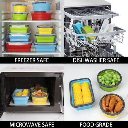 Collapsible Food Storage Containers with Lids, 4 Pack, 40 oz Silicone 1-Compartment Meal Prep Containers Reusable, Lunch Bento Boxes for Adults, Microwave Freezer Dishwasher Safe, BPA-Free, Black