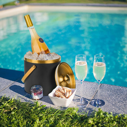 3L Double-Wall Insulated Stainless Steel Ice Bucket with scoop for Cocktail Bar - Metal Ice Bucket for freezer with Lid for parties,Camping,and More!champagne bucket,bar cart accessories