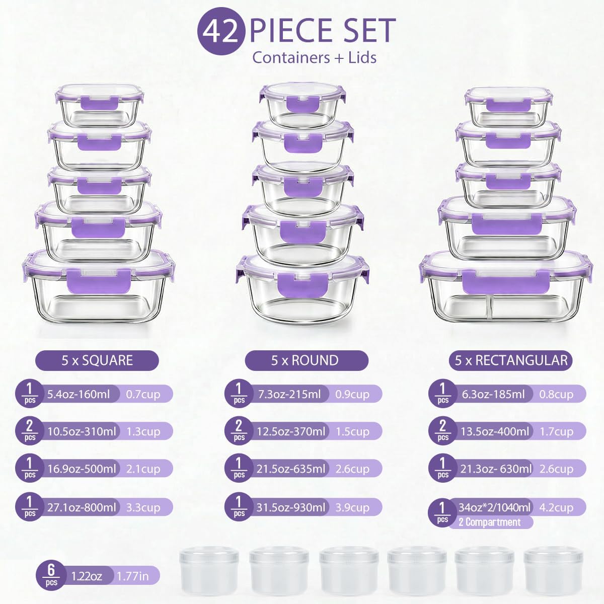 AMALEKO 42pcs Glass Food Storage Containers with Snap Locking Lids Set, Glass Meal Prep Containers (21 Container & 21 Lids),Leak Proof Lunch Containers BPA-Free,Black