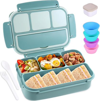 Bento Box Adult Lunch Box, Lunch Containers for Kids Girls Boys with 4 Compartments, Lunchable Food Container with Utensils, Sauce Jar, Muffin Liners, 40 Oz/5 Cup, Microwave Safe, Lavender