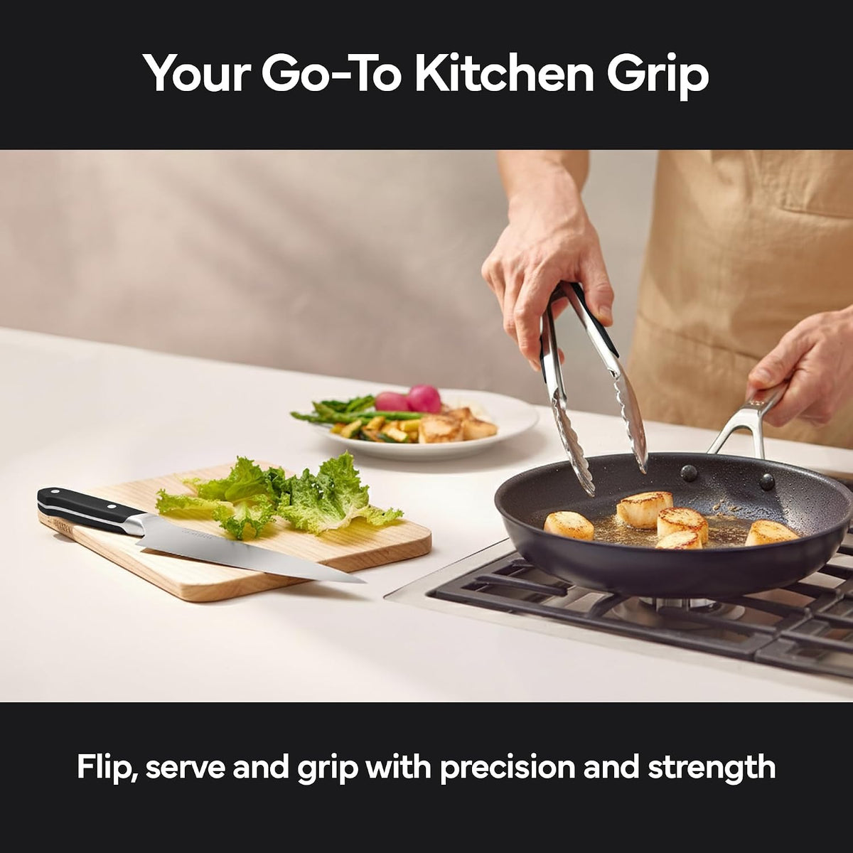 Misen Kitchen Tongs - Dishwasher Safe, Heavy Duty - Precision Stainless Steel Grilling Tool - Heat Resistant - Perfect for Serving and Air Frying - 13 Inch | Gray