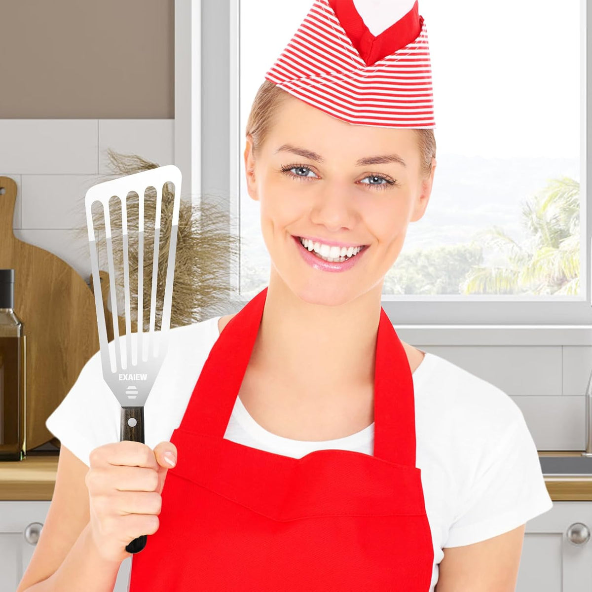 2 Pack Fish Spatula Stainless Steel - Metal Spatula Set, Wooden Handle | Kitchen Slotted Fish Turner/Spatula Set [ Large+Medium ] for Cooking & BBQ, Flipping Eggs, Burgers and Baking, Perfect Gifts