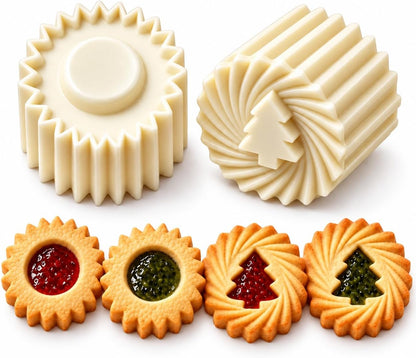 Christmas Tree Cookie Press, Double-Sided Pastry Mold Set, 2-Pack (Silver)
