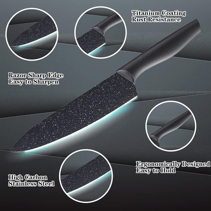Marco Almond Kitchen Knife Set Chef Knife Set Black