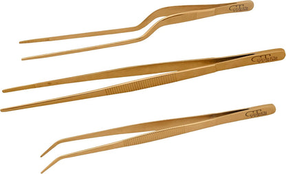 Chef's Trade Plating Tweezers/Tongs, Precision Stainless Steel Kitchen Culinary Tweezers 3PCs Set