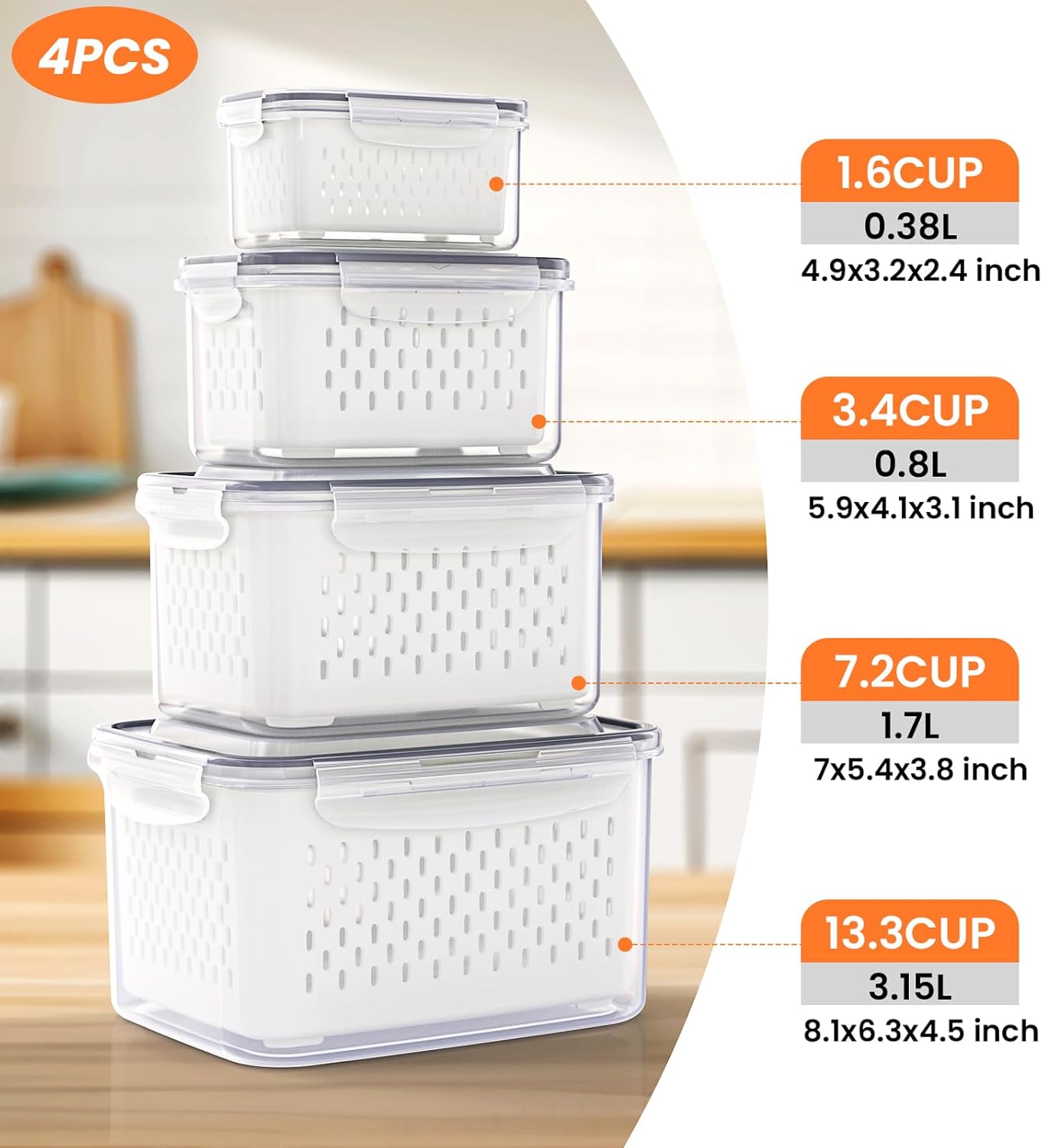 10 Pieces Fruit Storage Container for Fridge, 5 Pack Plastic Fruit Containers for Fridge with Removable Colander, Container for Fruit Berry Salad, BPA Free Kitchen Refrigerator Organizers