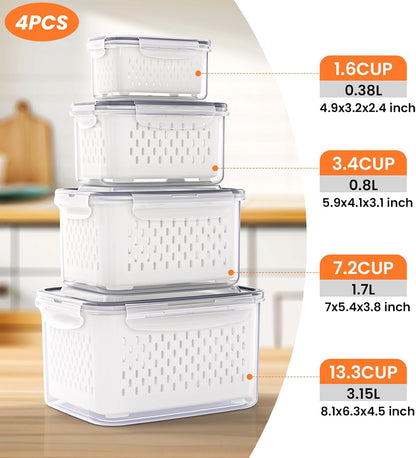 10 Pieces Fruit Storage Container for Fridge, 5 Pack Plastic Fruit Containers for Fridge with Removable Colander, Container for Fruit Berry Salad, BPA Free Kitchen Refrigerator Organizers