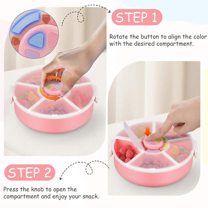JOOPETALK Kids Reusable Rotating Snack Container with 5 Separate Compartments, Color Matching Opening Lid, BPA/PVC-Free, Dishwasher Safe, Perfect for Travel, School Lunches & On-the-Go Snacking-Purple