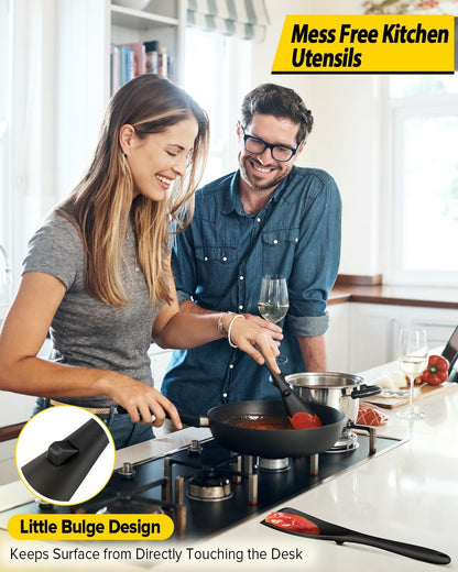 Pack of 2 Cooking Spoons for Non Stick Cookware, Multifunction Spatula Spoon BPA-Free, One-Piece Design, Suitable for Scooping, Scraping, Serving and Mixing(BLACK-GRAY)