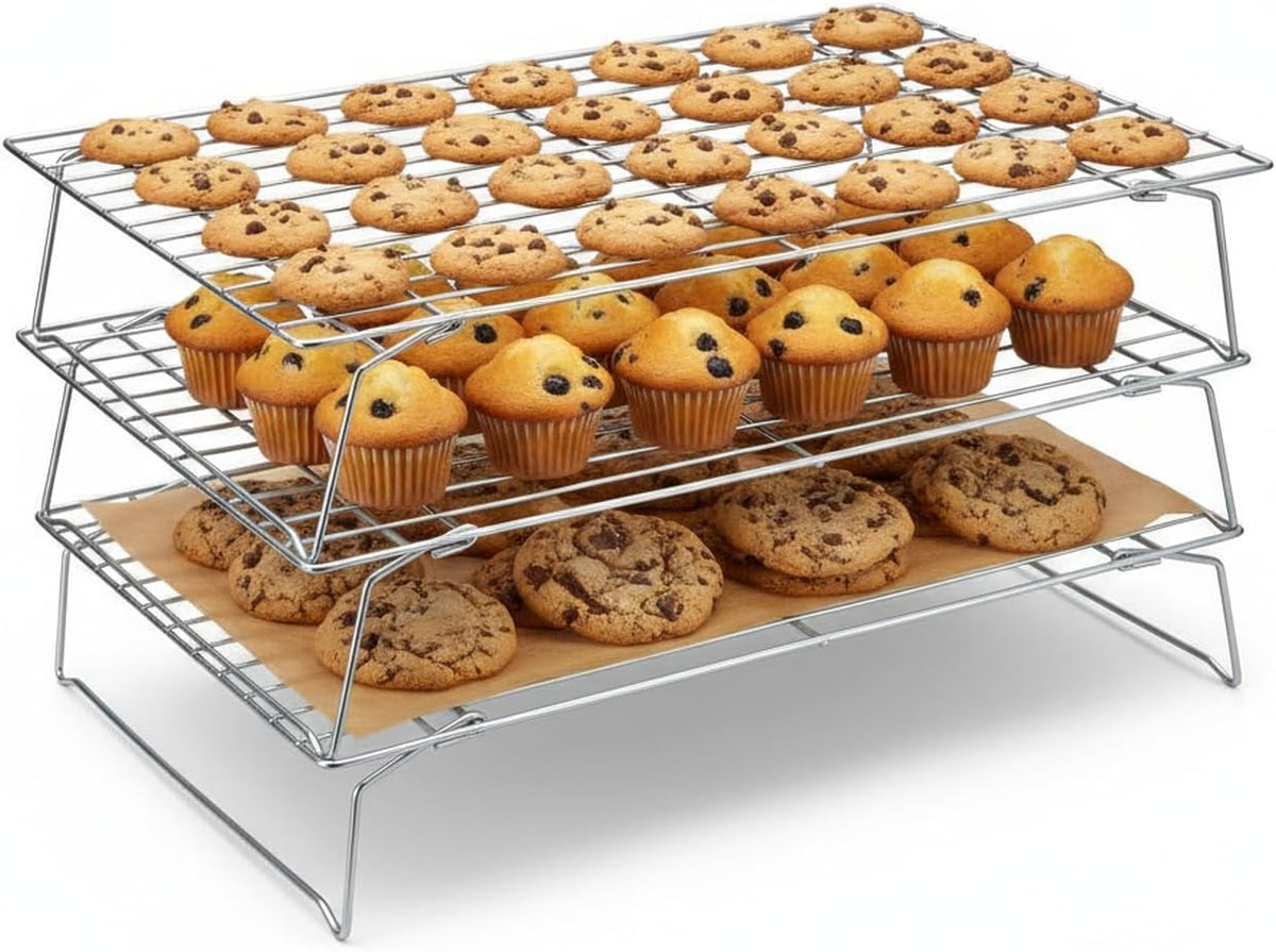 Hunnycook 15.8”×9.8” Cooling Rack, 3P Stainless Steel Baking Rack, Oven Safe Cooling Racks for Cooking and Baking, Black Roasting Rack & Wire Rack & Cookie Cooling Rack for Roasting, Grilling, Drying