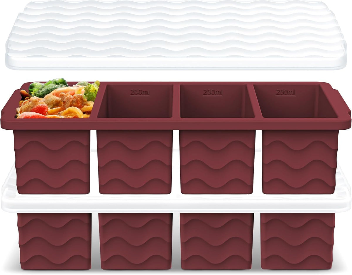 Doasuwish Silicone Freezer Molds for Soup with Lid – 1-Cup Soup Container Style Ice Cube Trays for Freezer, Meal Prep & Food Storage, Freeze 250mL/125mL Portions – 2 Pack