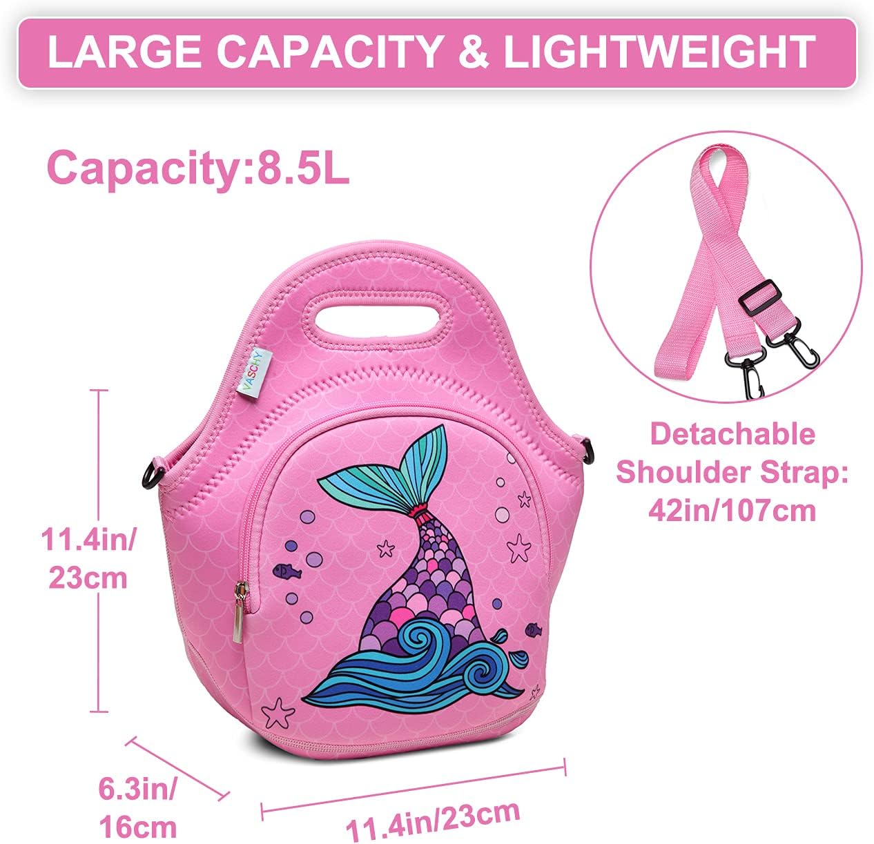 VASCHY Lunch Bag for Kids, Insulated Neoprene Lightweight Lunch Box Bag for Children Boys and Girls School Daycare Kindergarten Dinosaur