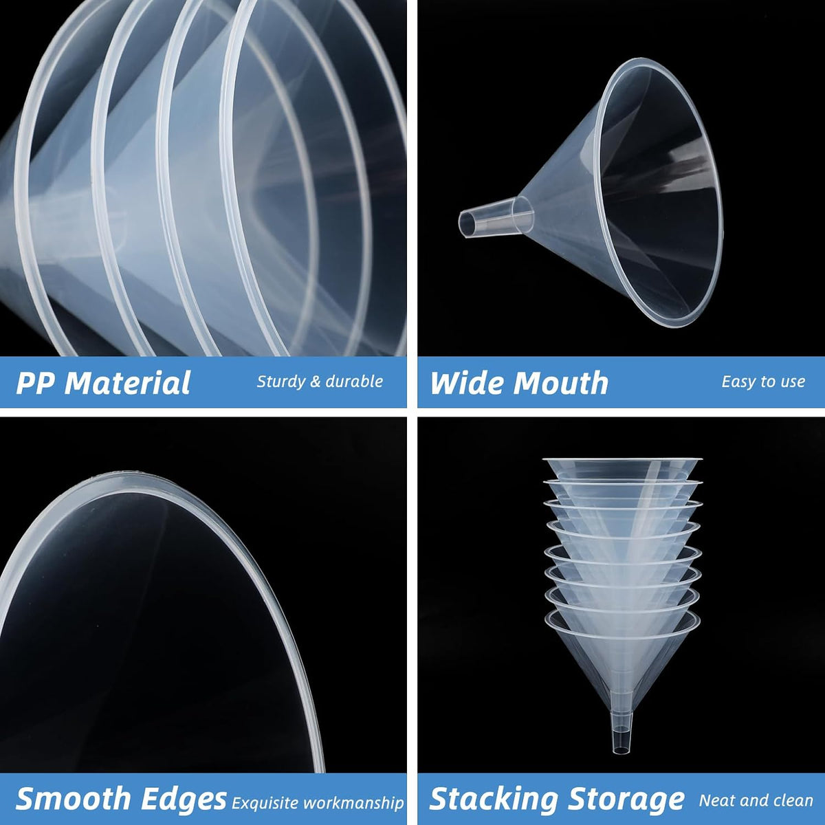 6 Inch Wide Mouth Plastic Large Funnels,Multi-Purpose Clear Funnels with with Reaching Spout for Water Bottles,Oils,Kitchen, Easy and Smooth Content Transfer