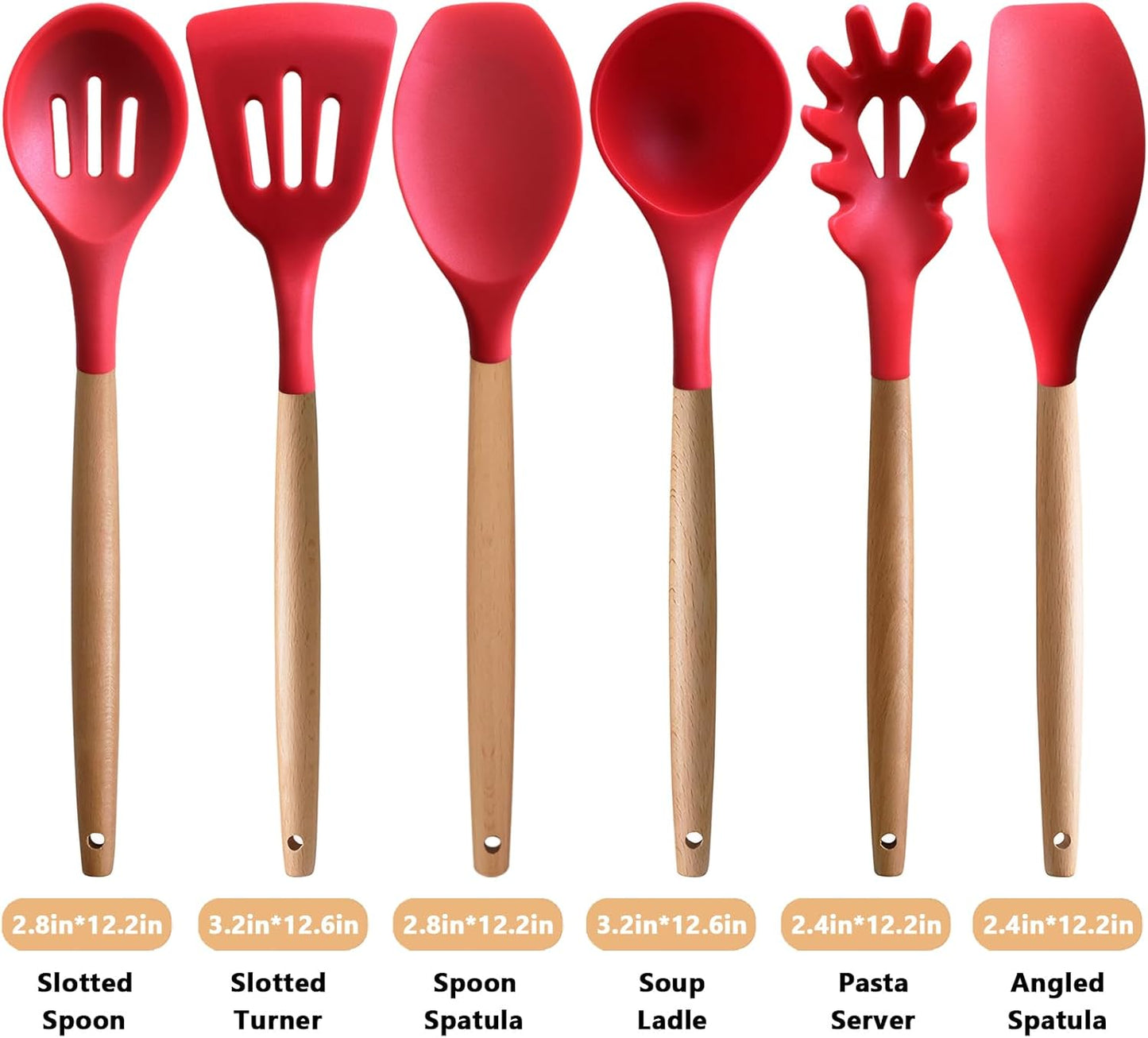 Kitchen Cooking Utensils Set, 6Pcs Silicone Kitchen Utensils Set Spatula Spoon Soup Ladle Turner, Heat Resistant Wooden Handle Silicone Cooking Gadgets for Nonstick Cookware & Baking BPA FREE