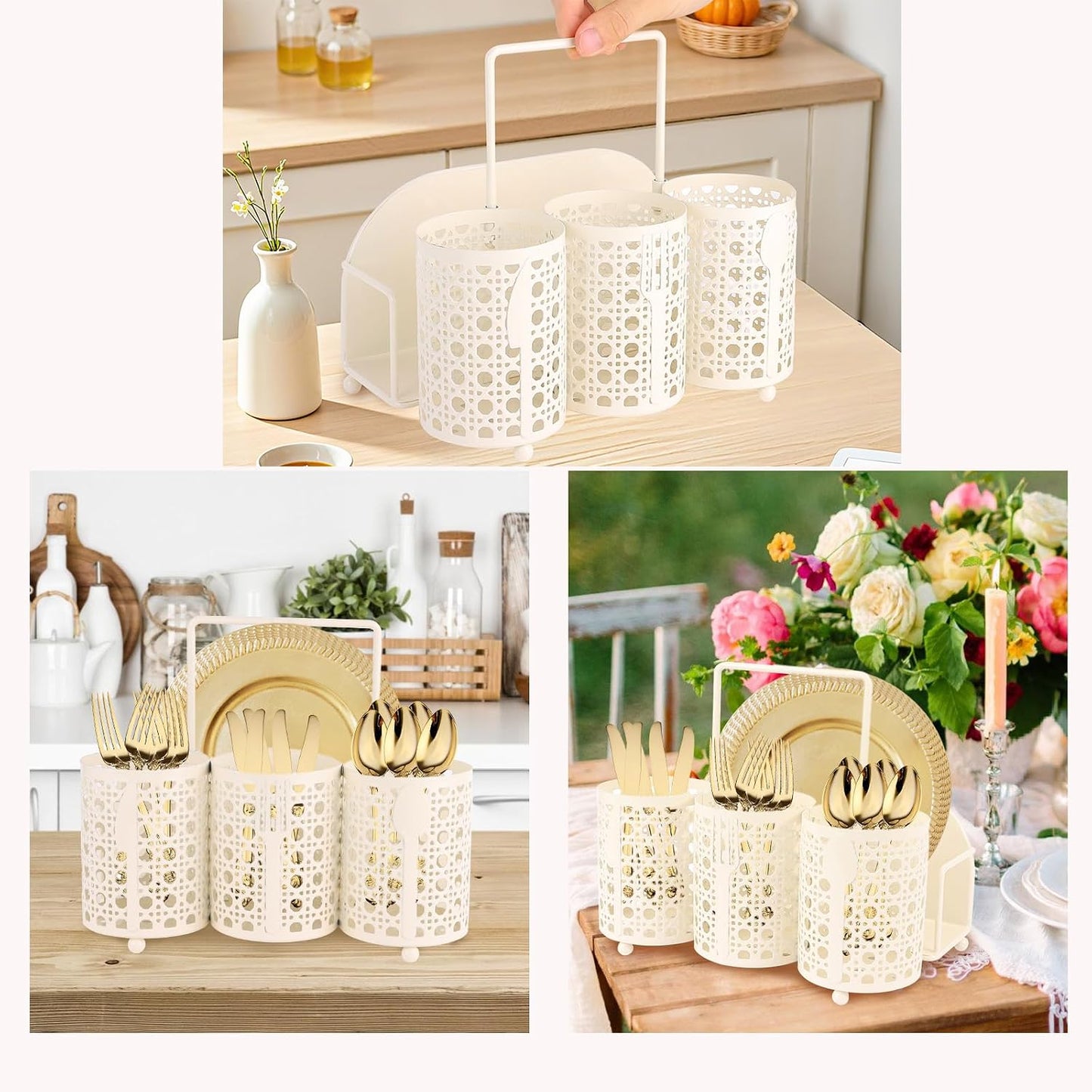 NelyBet Utensil Caddy Silverware Holder Fork Spoon Napkin Paper Plate Organizer Metal Utensil Holder Cutlery Flatware Organizers for Party Kitchen Countertop Camping Picnic - Black Mesh