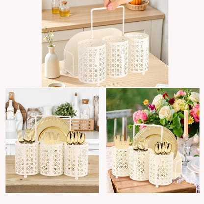 NelyBet Utensil Caddy Silverware Holder Fork Spoon Napkin Paper Plate Organizer Metal Utensil Holder Cutlery Flatware Organizers for Party Kitchen Countertop Camping Picnic - Black Mesh