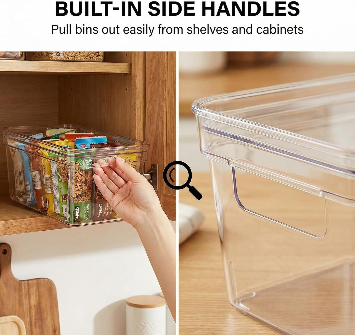 MOONEDGE 4-Pack 10x6x5 Stackable Small Clear Storage Bins with Lids | Plastic small item organizer containers with handles for vanity, craft, office, fridge, kitchen, pantry, bathroom and closet