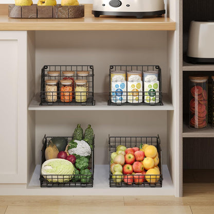 3-Tier Stackable Wire Baskets for Counter, Fruit and Vegetable Storage, Potato and Onion Storage Bin，Kitchen Pantry Organizer - Wall Basket for Produce/Snack/Can, Black