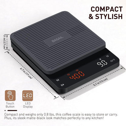 BAGAIL Coffee Scale with Timer, 0.1g/3kg Precision
