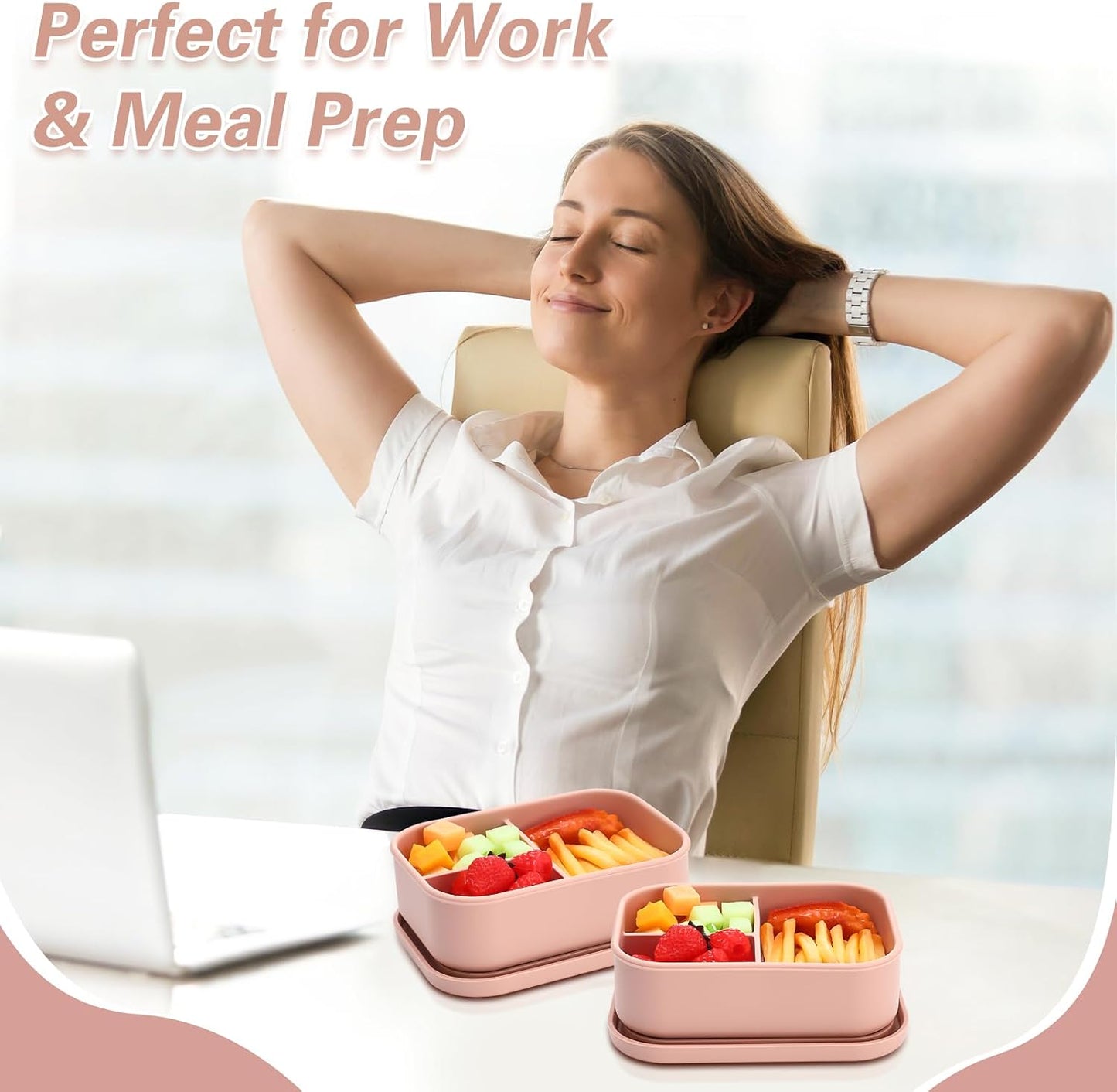 Honeydak 6 Pcs Silicone Bento Box Reusable Silicone Bento Lunch Container for Adults Microwave Dishwasher Freezer Safe 3 Compartment (Light Colors)