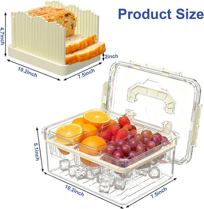 Sorgion Ice Chilled Condiment Caddy with Portable Handle, 5 Compartment Serving Tray with Built-in Bread Slicer and Ice Chamber, Clear Garnish Tray for Bar, Taco Party, BBQ, Picnic & Fruit Pink