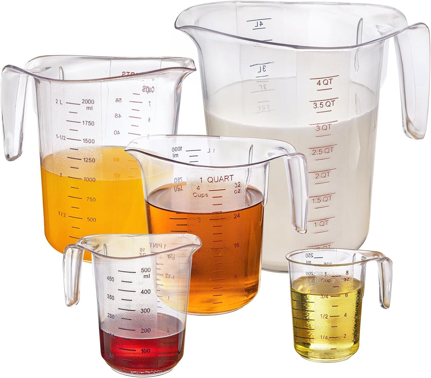 DaYammi Measuring Cups 3-Piece, Unbreakable Food-Grade Plastic Measuring Cup for Dishwasher, 1/2/4-Cup Nesting Liquid Measuring Cups for Prepping, Baking, Cooking, Readable Markings, Clear