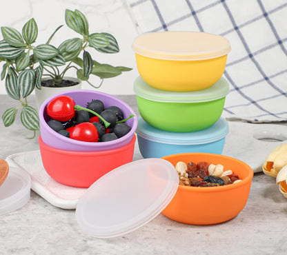 KOLUTI Nonstick Silicone Pinch Bowls Set of 6, 4oz Small Condiment Dipping Sauce Prep Bowl with Lid, Colorful Snack Serving Food Storage Mixing Containers for Side Dish, Microwave & Freezer Safe