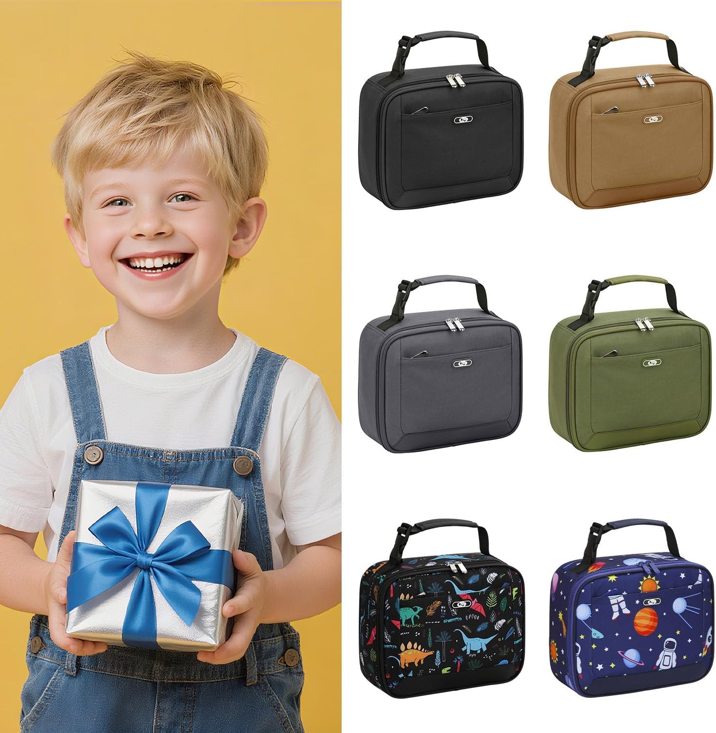 Lunch Box Kids Insulated Lunch Bag for Boys Girls Cute Reusable Lunch Tote Bag Waterproof Portable Thermal Lunch Box Kids for School Picnic Travel Black